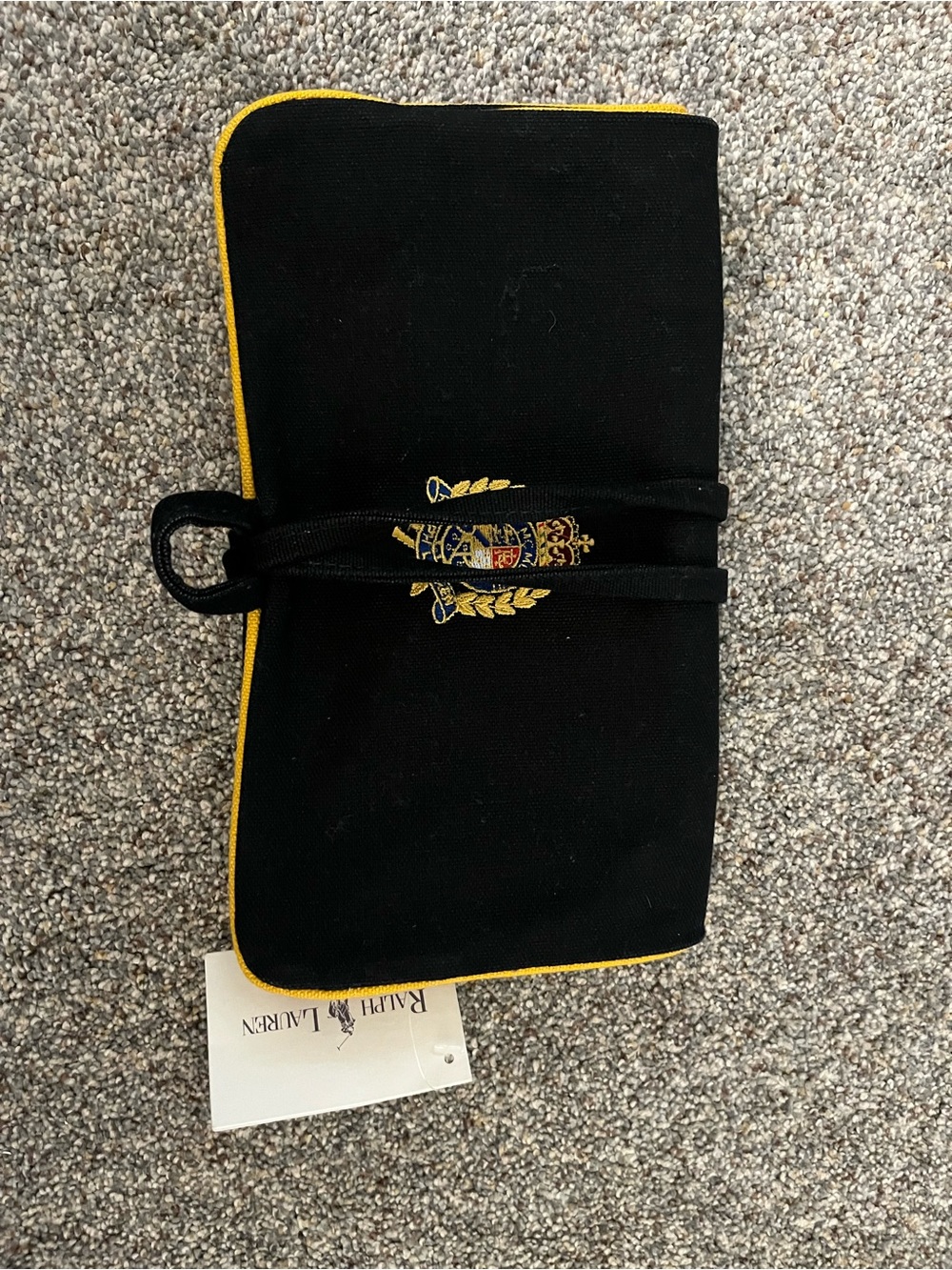 Vintage Ralph Lauren Black Canvas Travel Organizer with Yellow Piping and Crest - Picture 2 of 9